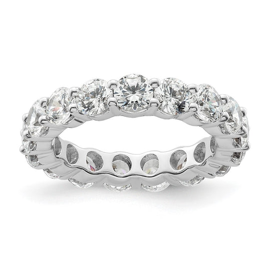 Solid Real 14k White Gold Polished Shared Prong 3ct CZ Eternity Wedding Band Ring