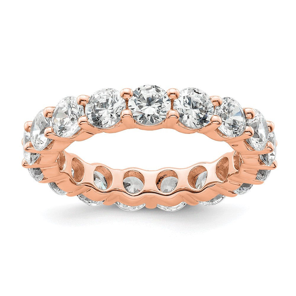 Solid Real 14k Rose Gold Polished Shared Prong 3ct CZ Eternity Wedding Band Ring