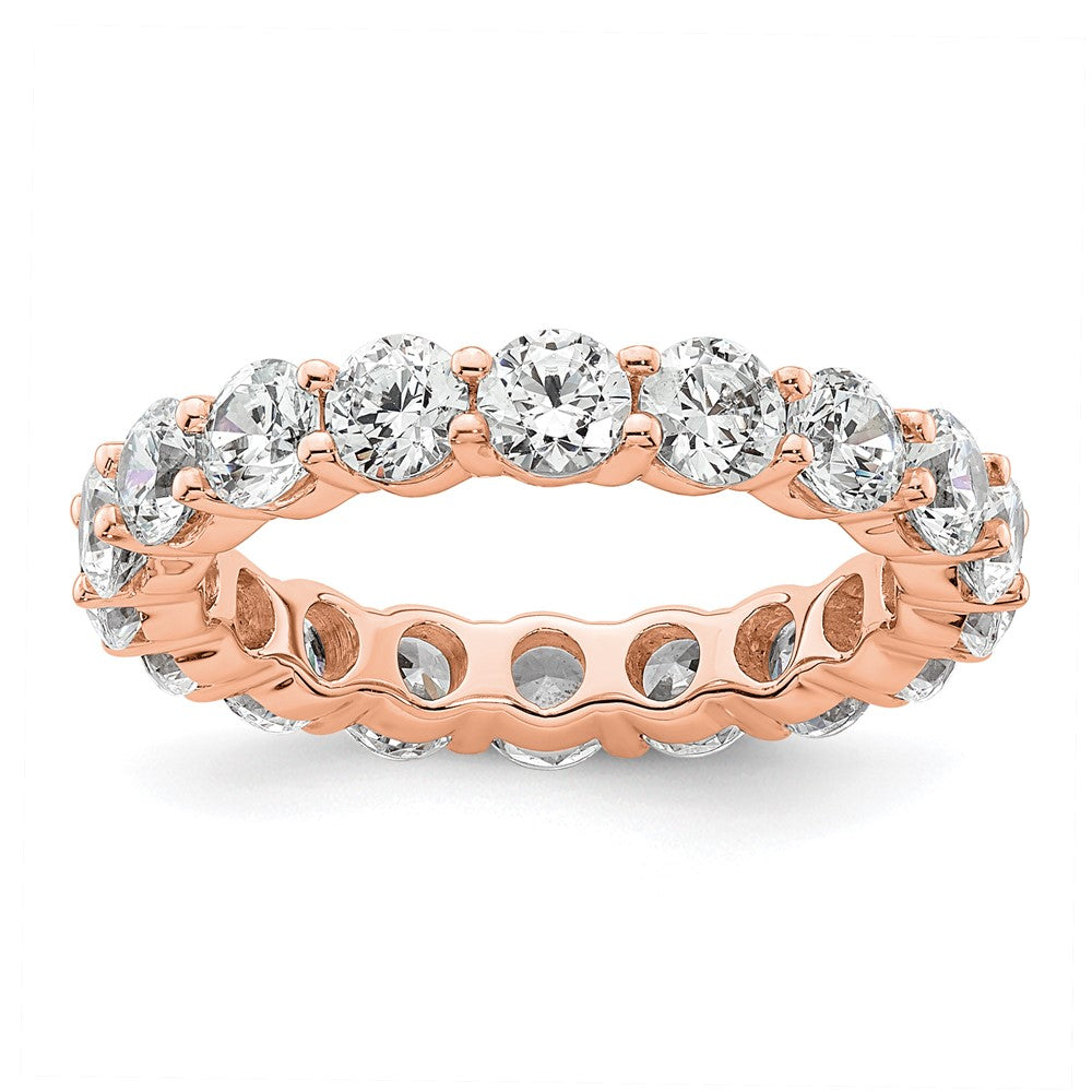 Solid Real 14k Rose Gold Polished Shared Prong 3ct CZ Eternity Wedding Band Ring