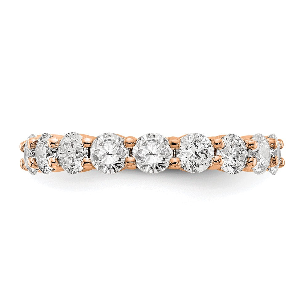 Solid Real 14k Rose Gold Polished Shared Prong 3ct CZ Eternity Wedding Band Ring