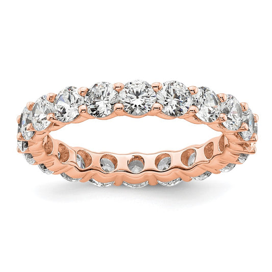 Solid Real 14k Rose Gold Polished Shared Prong 3ct CZ Eternity Wedding Band Ring