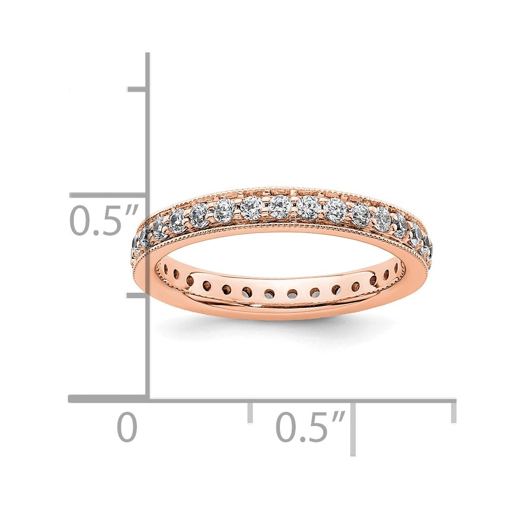 Solid Real 14k Rose Gold Polished Round 1/2 CT Vintage CZ Eternity Wedding Band Ring