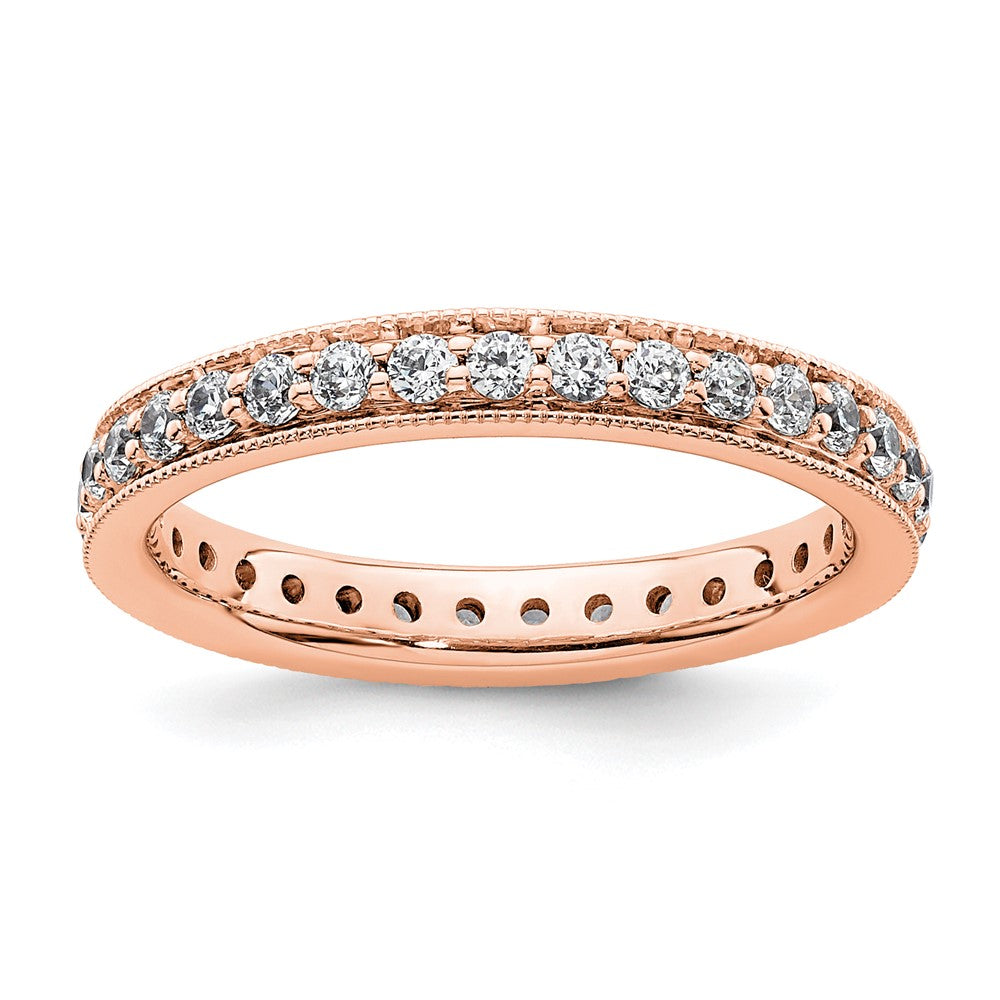 Solid Real 14k Rose Gold Polished Round 1/2 CT Vintage CZ Eternity Wedding Band Ring