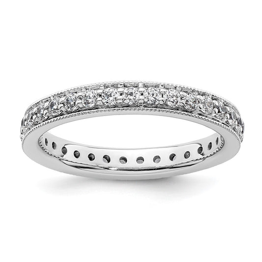 Solid Real 14k White Gold Polished Round 1/2 CT Vintage CZ Eternity Wedding Band Ring