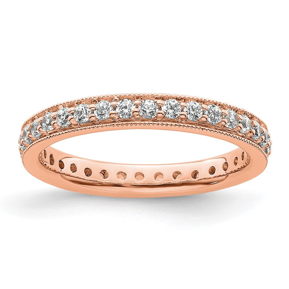 Solid Real 14k Rose Gold Polished Round 1/2 CT Vintage CZ Eternity Wedding Band Ring