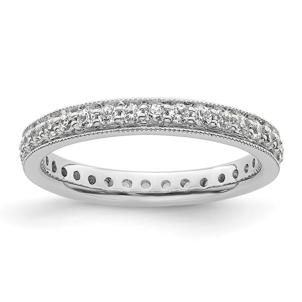 Solid Real 14k White Gold Polished Round 1/2 CT Vintage CZ Eternity Wedding Band Ring