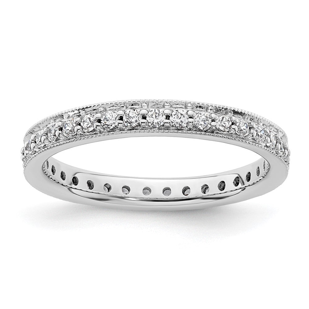 Solid Real 14k White Gold Polished Round 1/2 CT Vintage CZ Eternity Wedding Band Ring