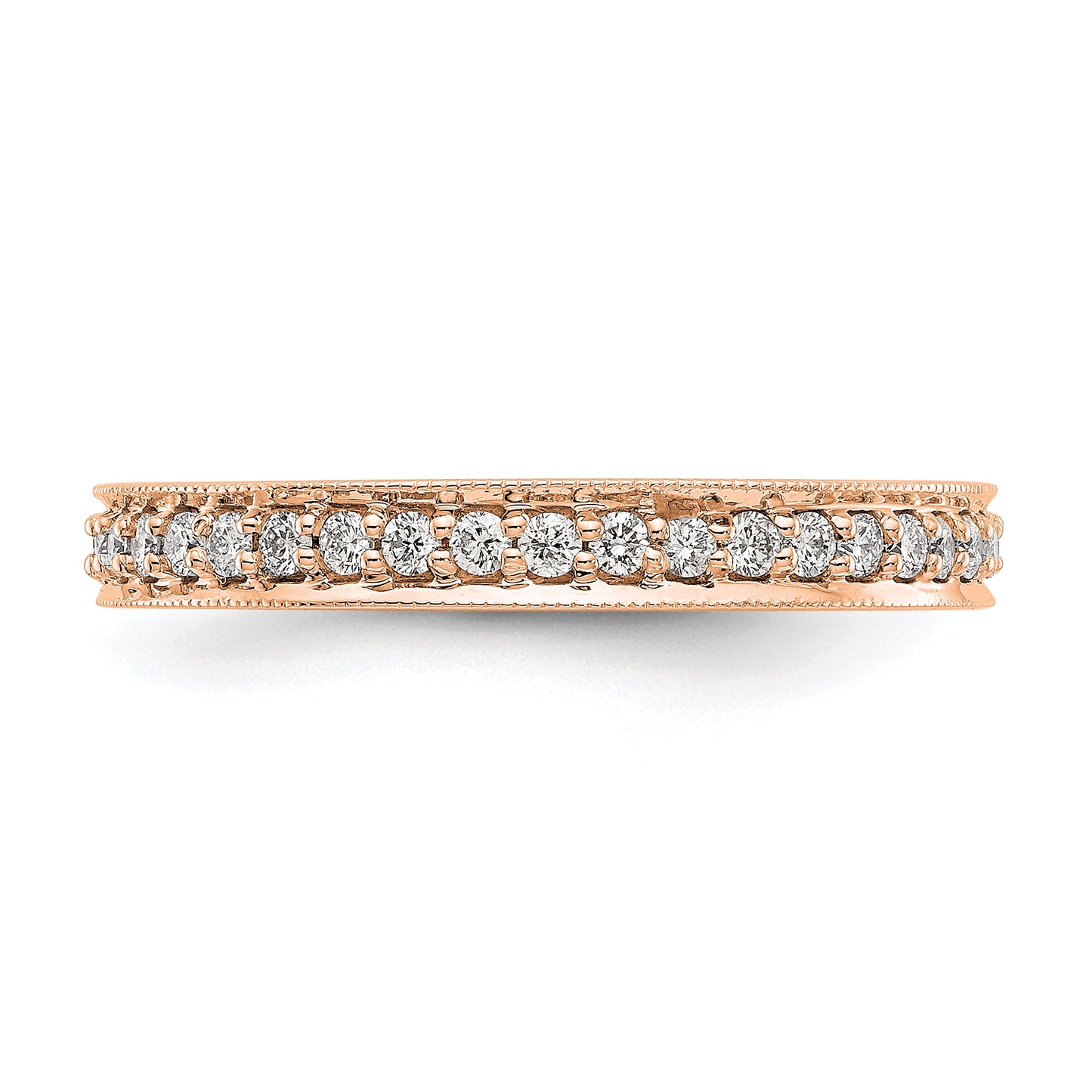 Solid Real 14k Rose Gold Polished Round 1/2 CT Vintage CZ Eternity Wedding Band Ring