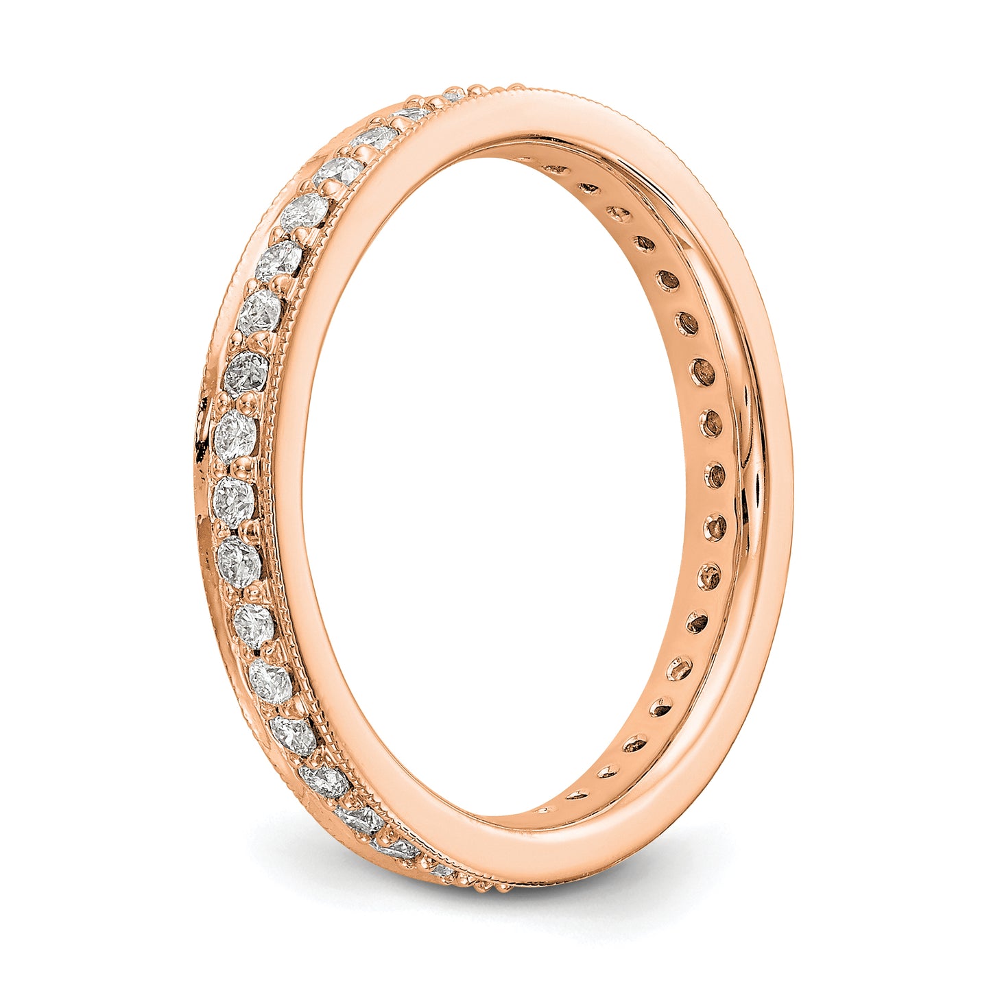 Solid Real 14k Rose Gold Polished Round 1/2 CT Vintage CZ Eternity Wedding Band Ring