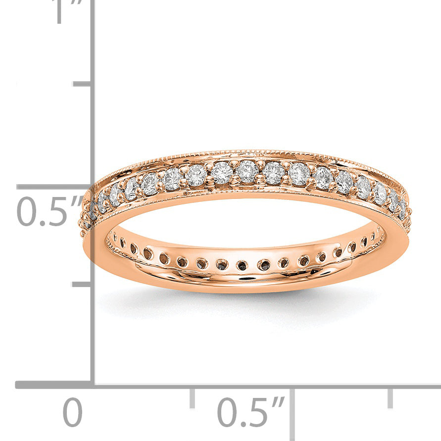 Solid Real 14k Rose Gold Polished Round 1/2 CT Vintage CZ Eternity Wedding Band Ring