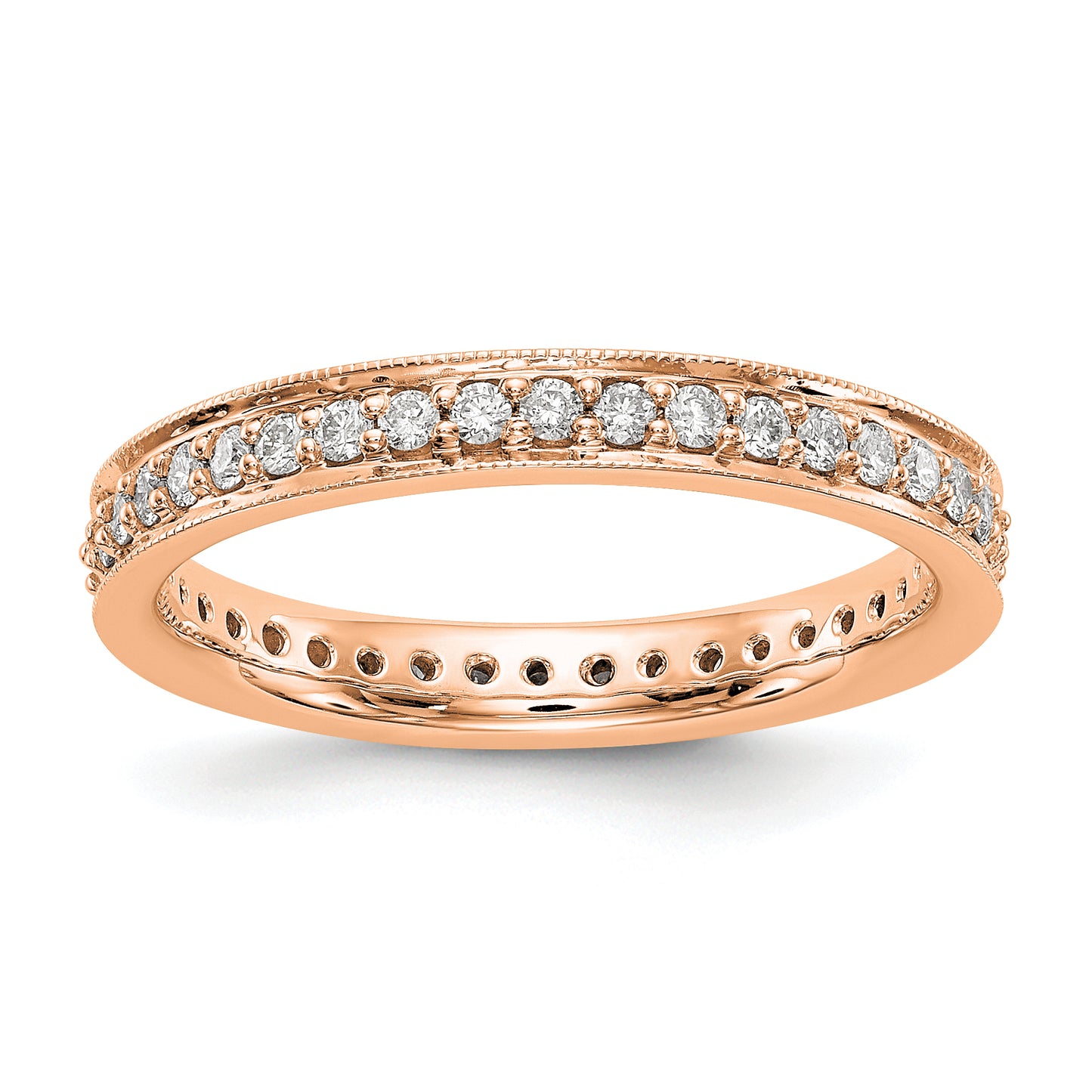 Solid Real 14k Rose Gold Polished Round 1/2 CT Vintage CZ Eternity Wedding Band Ring