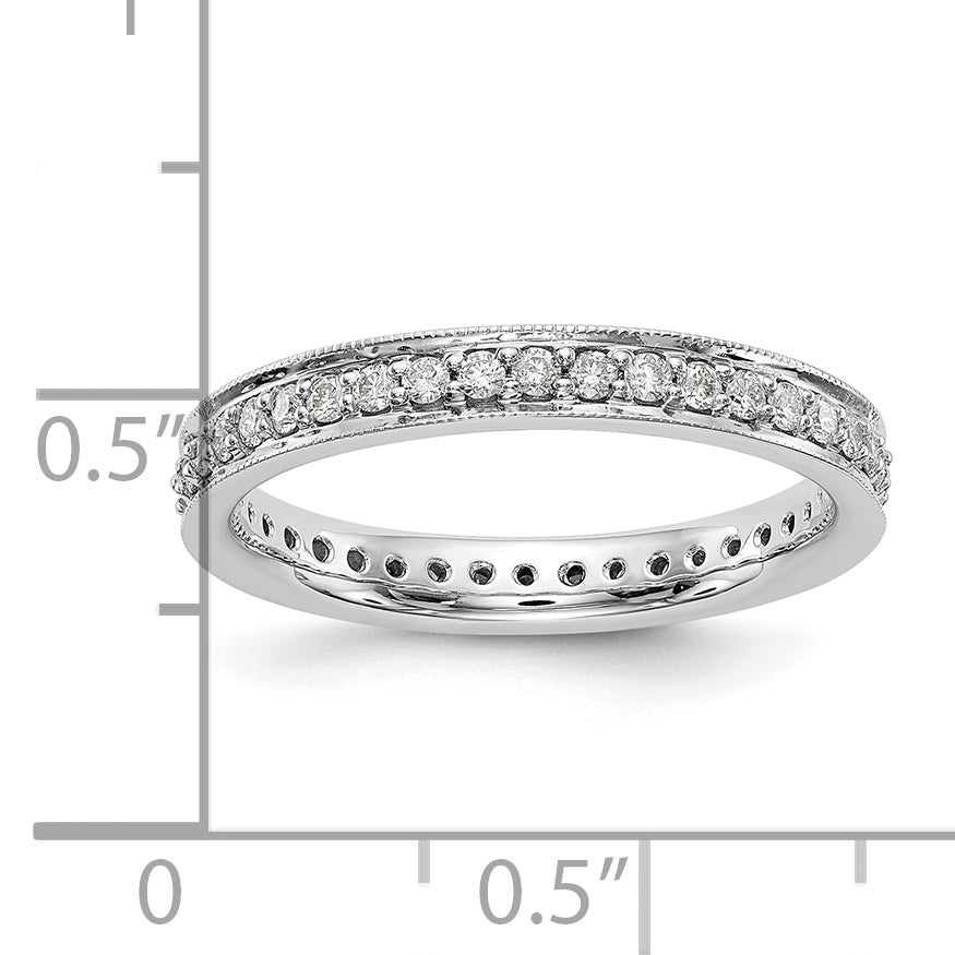 Solid Real 14k White Gold Polished Round 1/2 CT Vintage CZ Eternity Wedding Band Ring