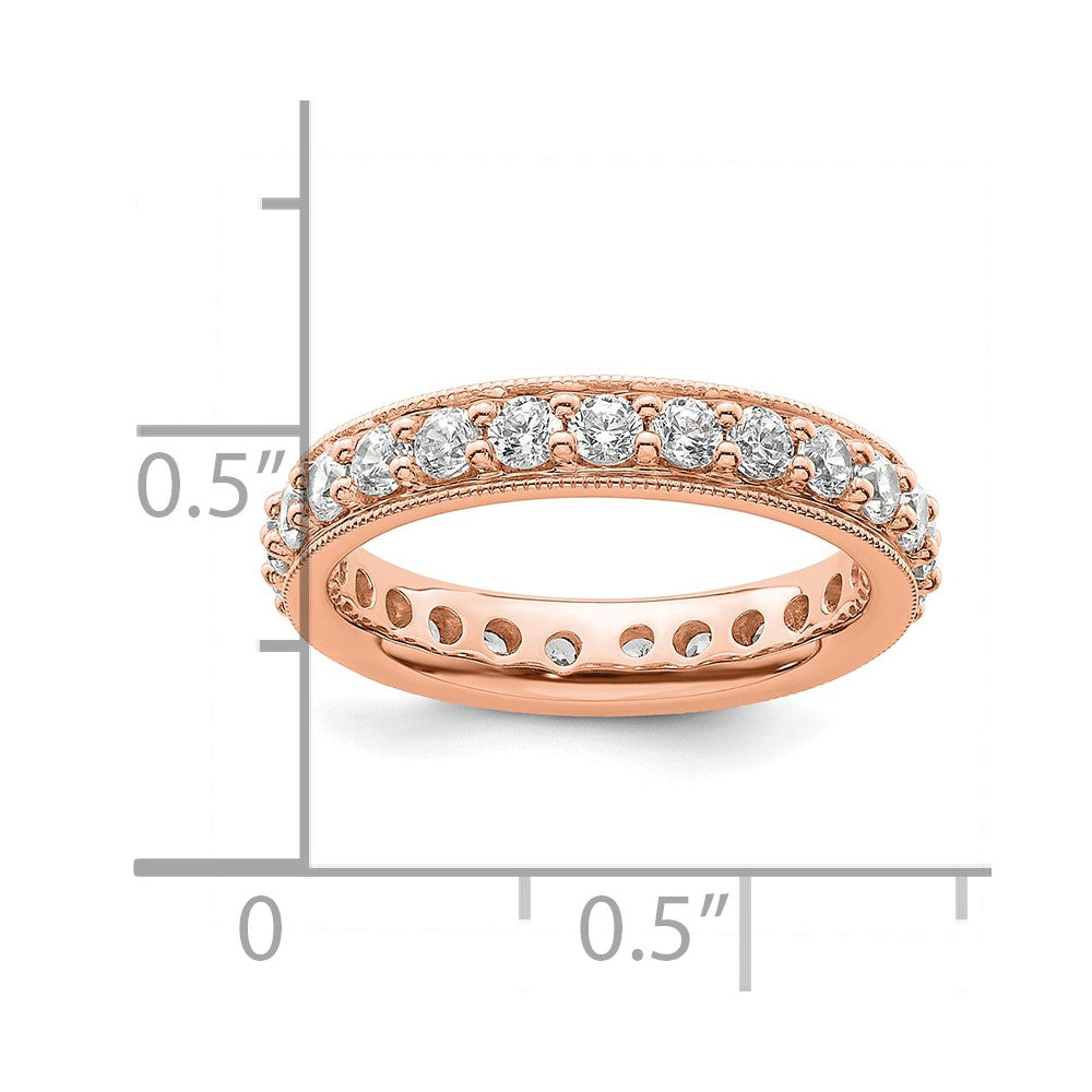 Solid Real 14k Rose Gold Polished Vintage 1ct CZ Eternity Wedding Band Ring