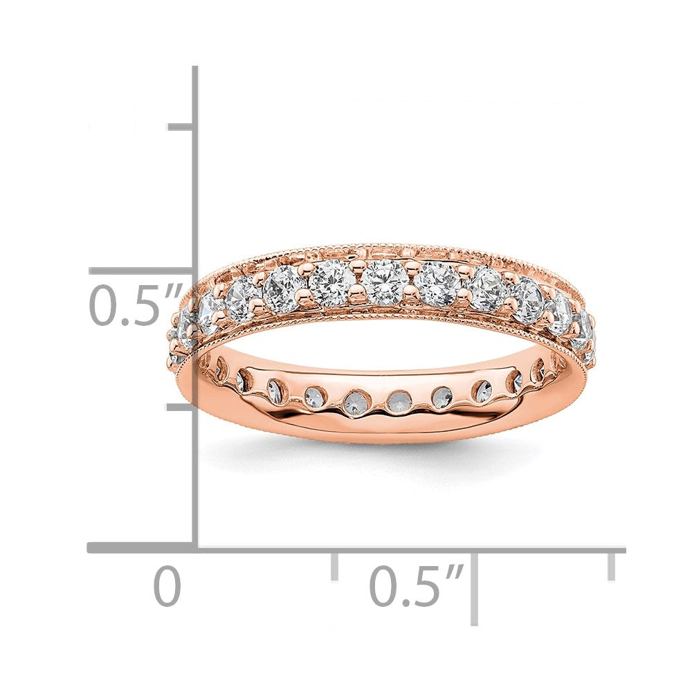 Solid Real 14k Rose Gold Polished Vintage 1ct CZ Eternity Wedding Band Ring