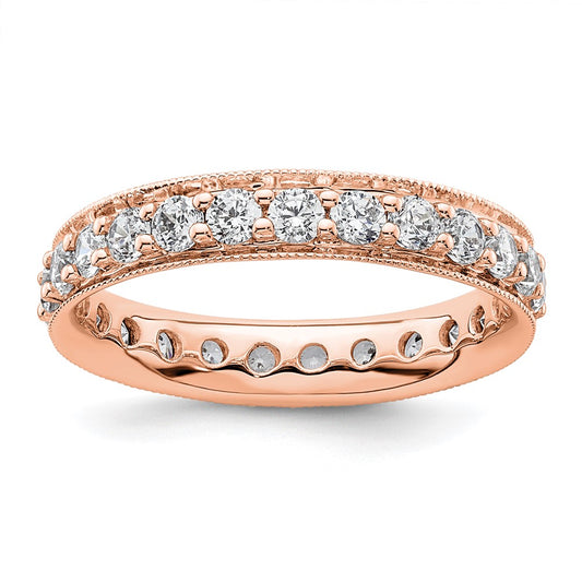 Solid Real 14k Rose Gold Polished Vintage 1ct CZ Eternity Wedding Band Ring