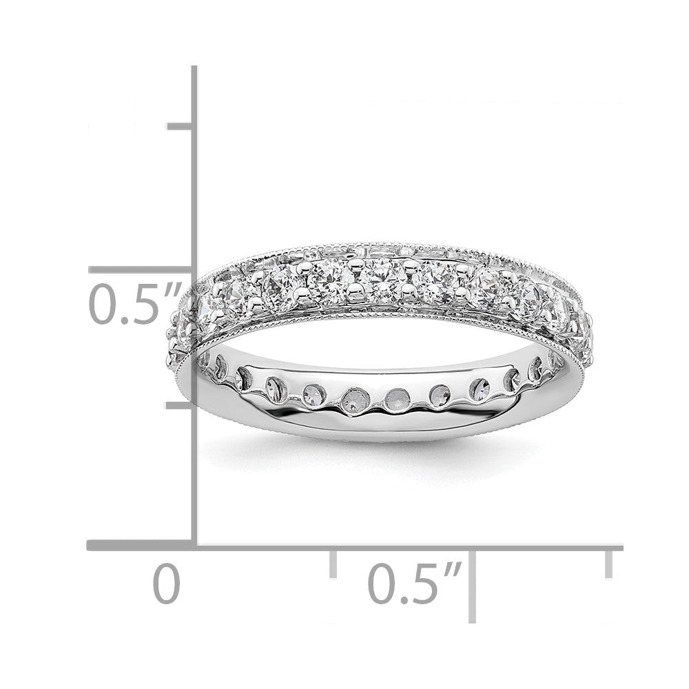 Solid Real 14k White Gold Polished Vintage 1ct CZ Eternity Wedding Band Ring