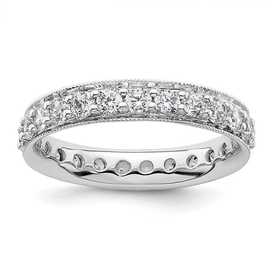 Solid Real 14k White Gold Polished Vintage 1ct CZ Eternity Wedding Band Ring