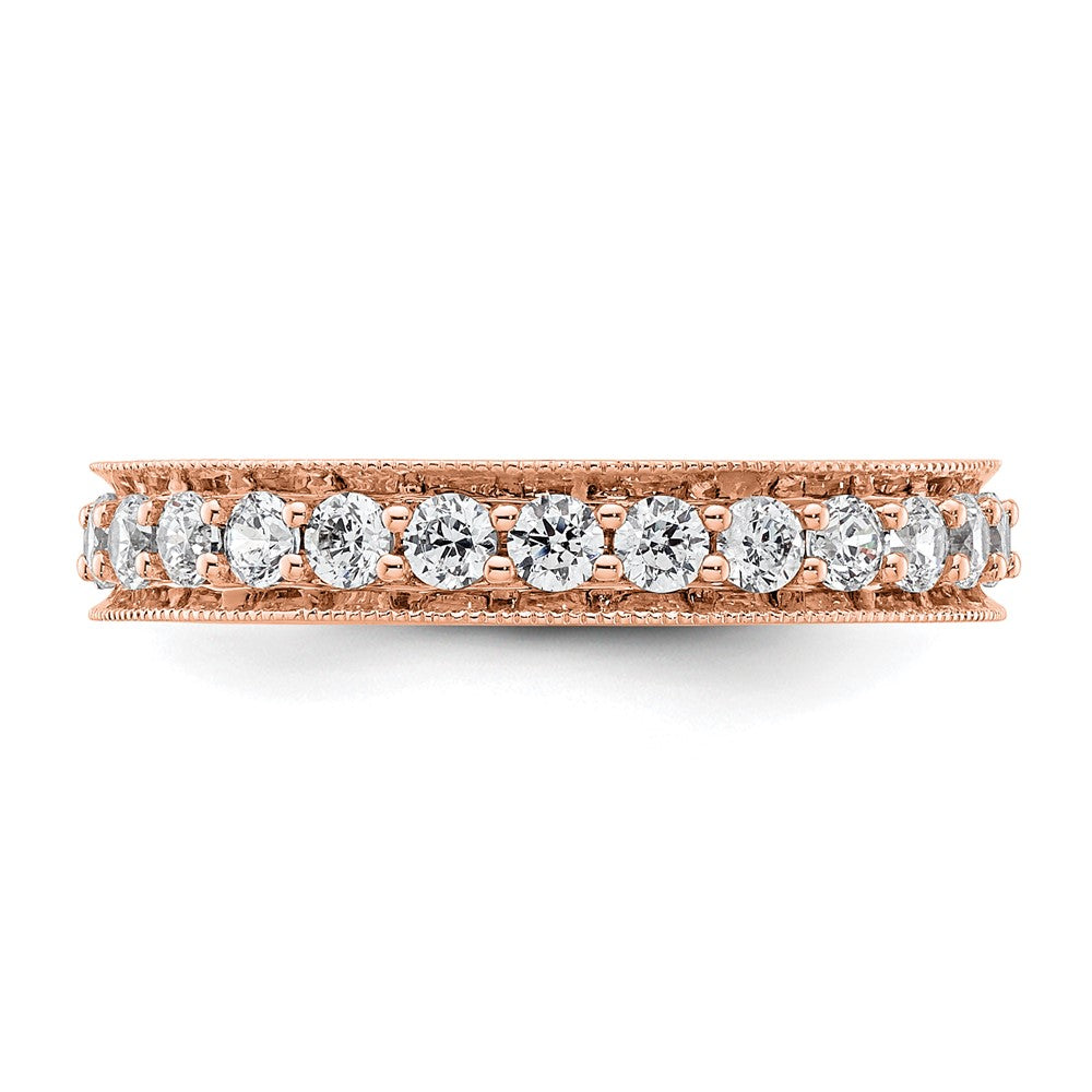 Solid Real 14k Rose Gold Polished Vintage 1ct CZ Eternity Wedding Band Ring