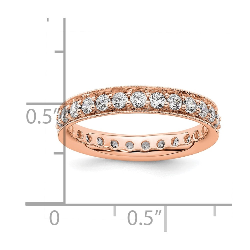 Solid Real 14k Rose Gold Polished Vintage 1ct CZ Eternity Wedding Band Ring