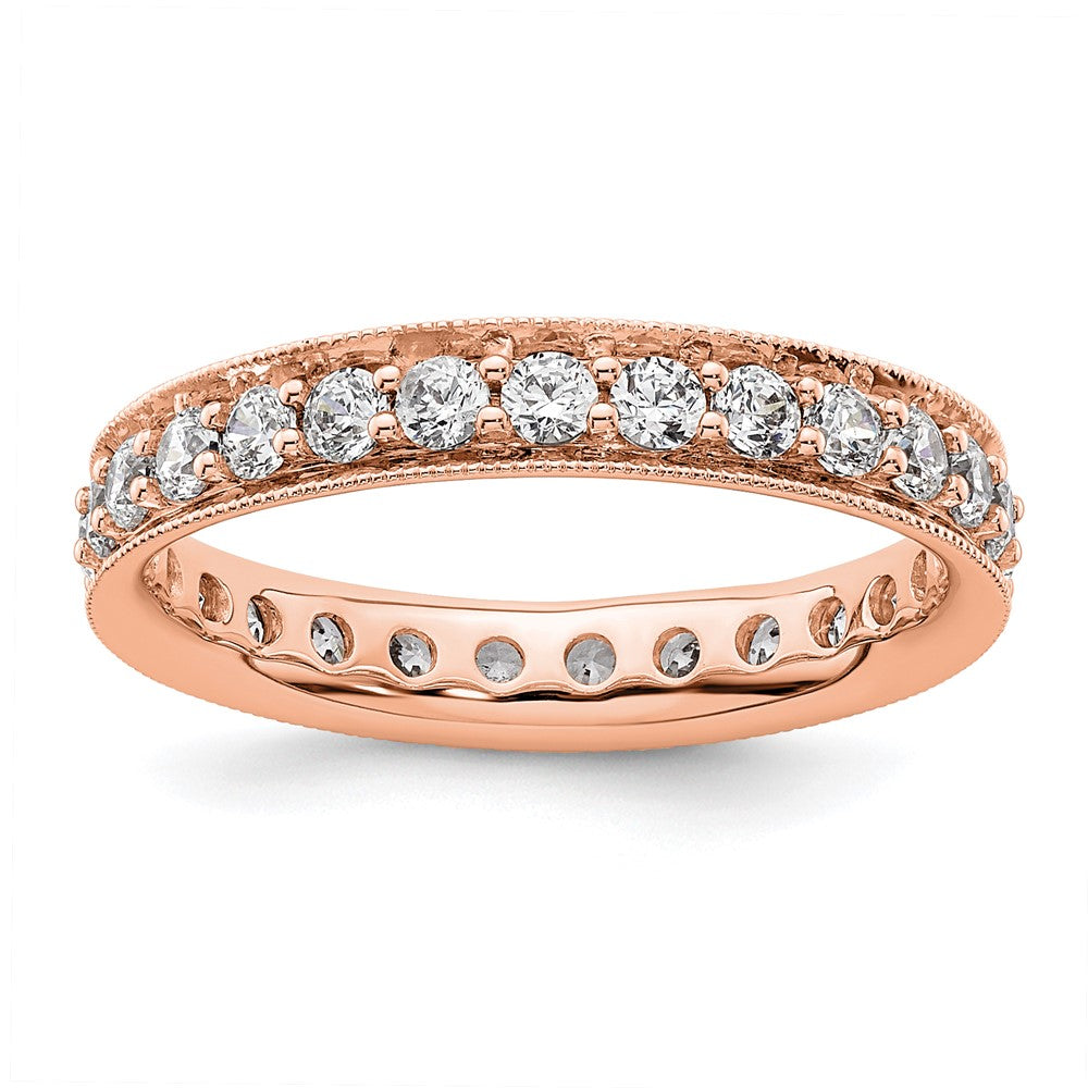 Solid Real 14k Rose Gold Polished Vintage 1ct CZ Eternity Wedding Band Ring