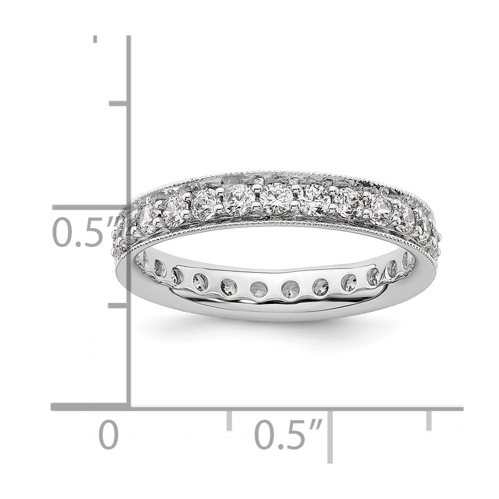 Solid Real 14k White Gold Polished Vintage 1ct CZ Eternity Wedding Band Ring