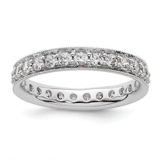 Solid Real 14k White Gold Polished Vintage 1ct CZ Eternity Wedding Band Ring