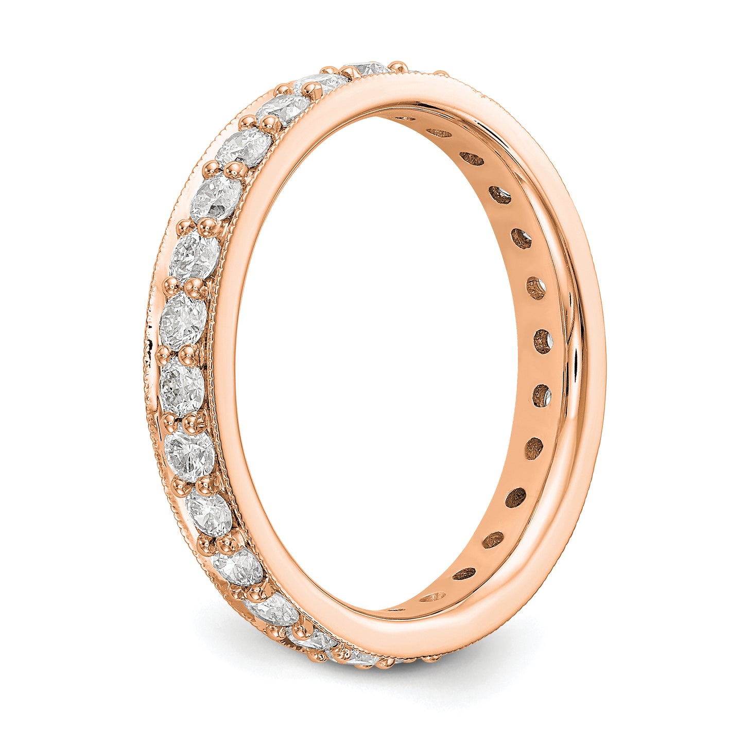 Solid Real 14k Rose Gold Polished Vintage 1ct CZ Eternity Wedding Band Ring