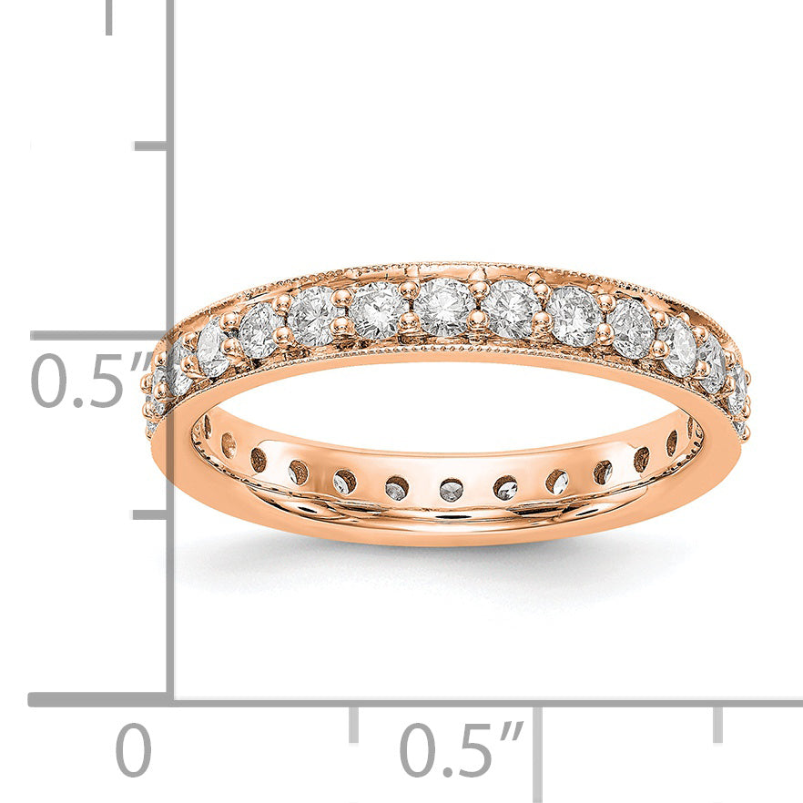 Solid Real 14k Rose Gold Polished Vintage 1ct CZ Eternity Wedding Band Ring