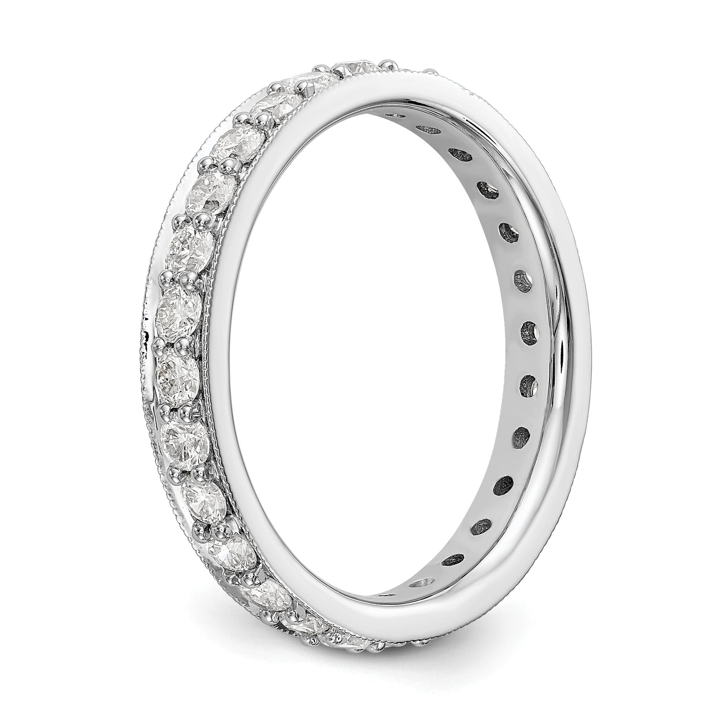 Solid Real 14k White Gold Polished Vintage 1ct CZ Eternity Wedding Band Ring