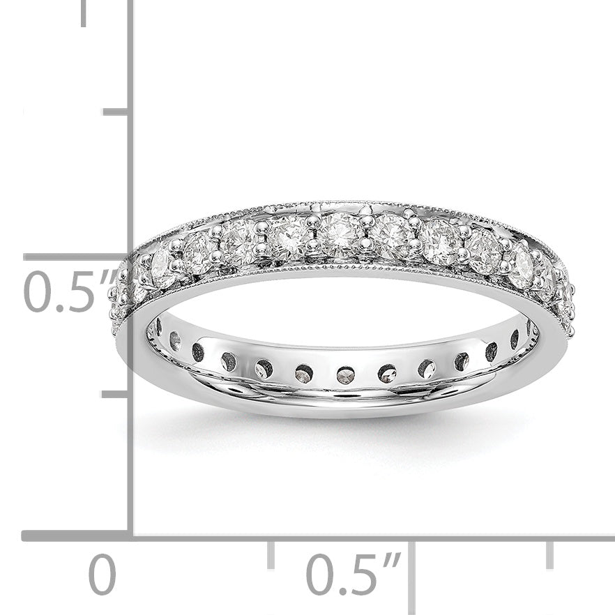 Solid Real 14k White Gold Polished Vintage 1ct CZ Eternity Wedding Band Ring