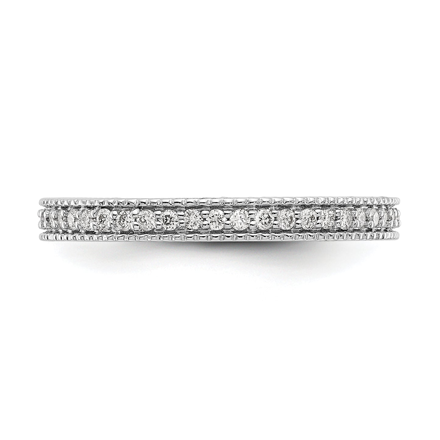 Solid Real 14k White Gold Polished 1/3CT Milgrain Edge CZ Eternity Wedding Band Ring