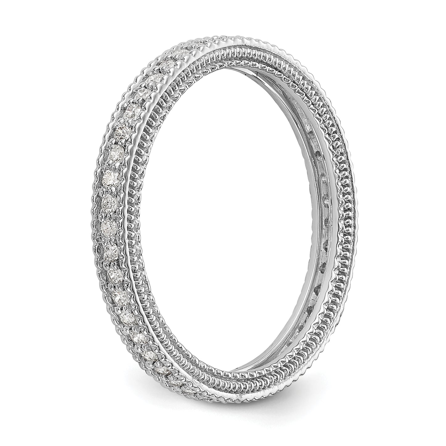 Solid Real 14k White Gold Polished 1/3CT Milgrain Edge CZ Eternity Wedding Band Ring