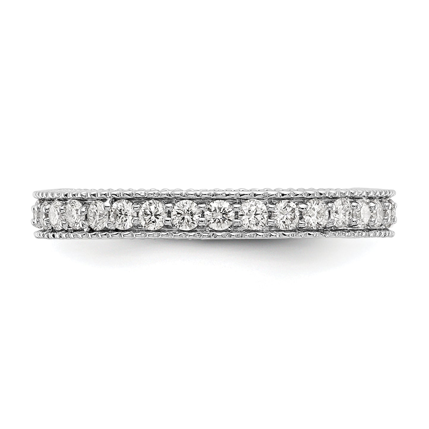 Solid Real 14k White Gold Polished 3/4CT Milgrain Edge CZ Eternity Wedding Band Ring