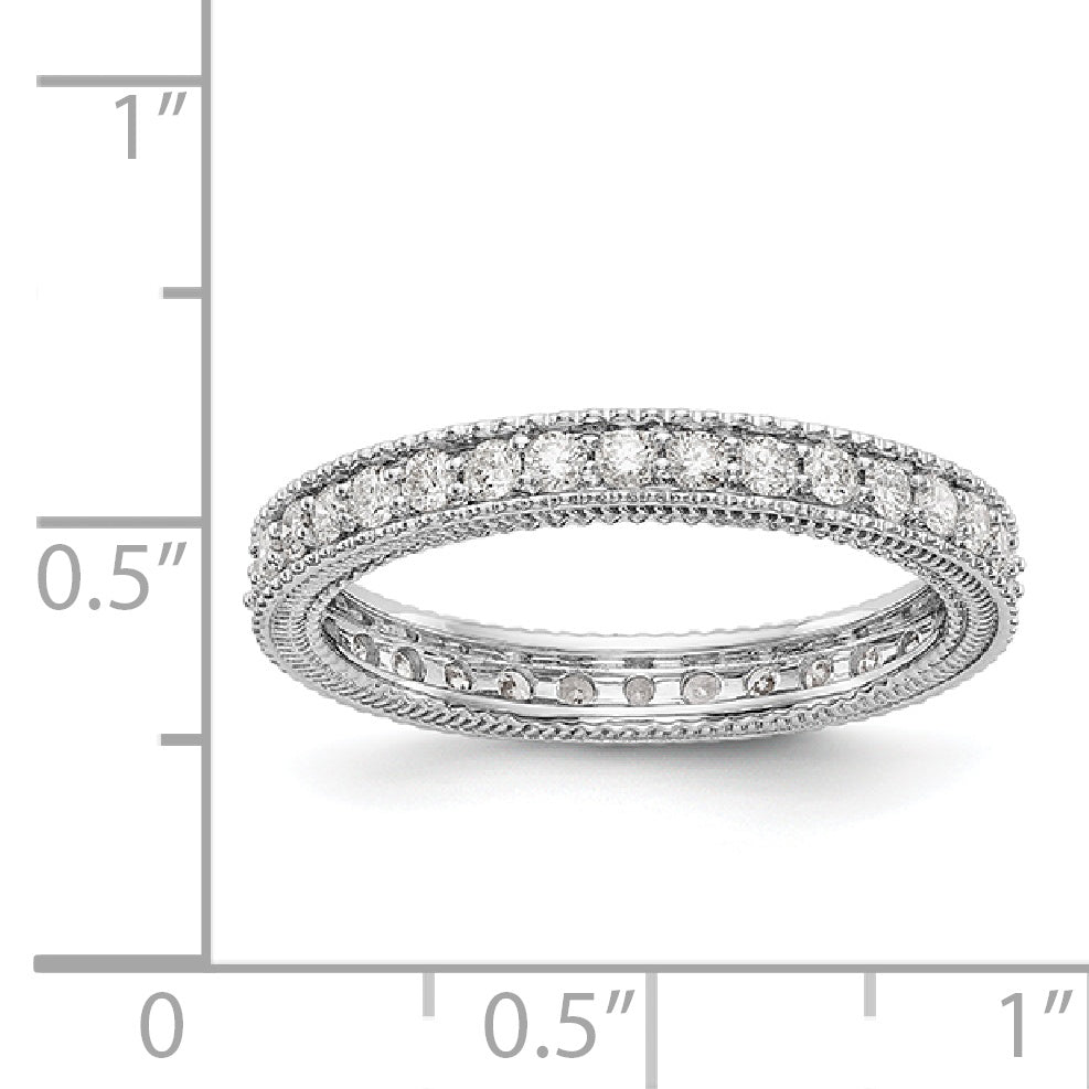 Solid Real 14k White Gold Polished 3/4CT Milgrain Edge CZ Eternity Wedding Band Ring