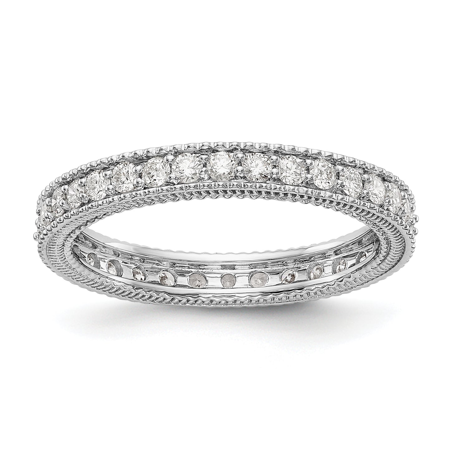 Solid Real 14k White Gold Polished 3/4CT Milgrain Edge CZ Eternity Wedding Band Ring