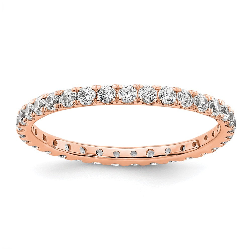 Solid Real 14k Rose Gold Polished U Shared Prong 1/2ct CZ Eternity Wedding Band Ring