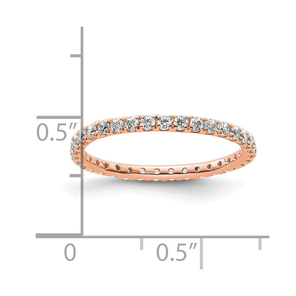 Solid Real 14k Rose Gold Polished U Shared Prong 1/2ct CZ Eternity Wedding Band Ring