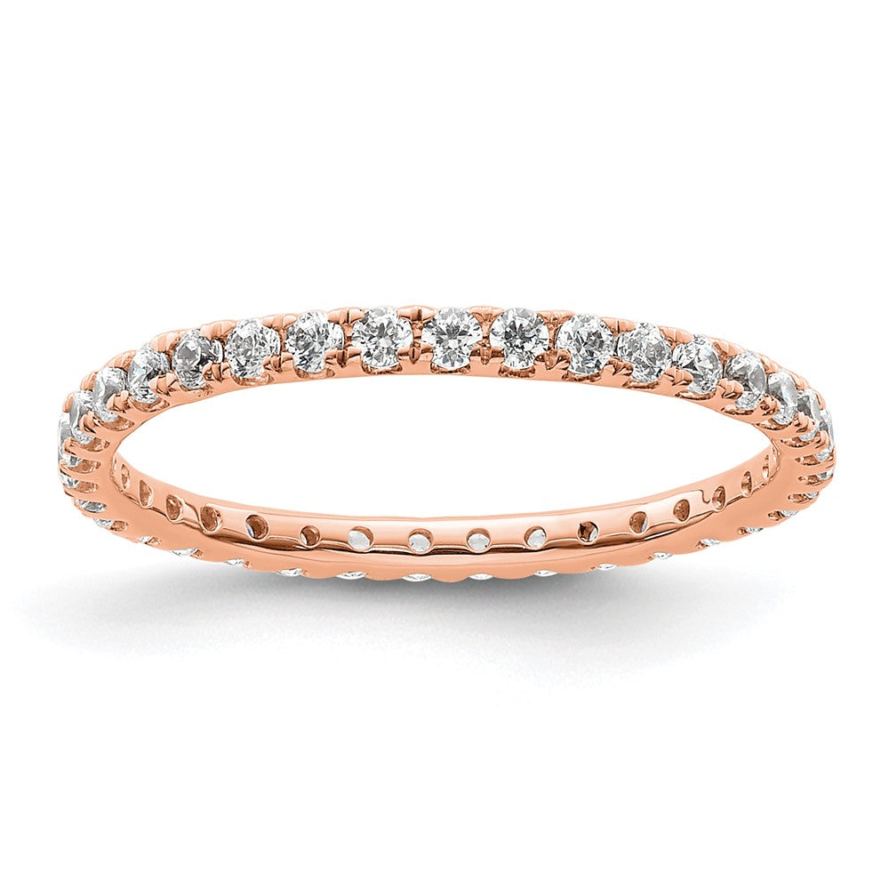 Solid Real 14k Rose Gold Polished U Shared Prong 1/2ct CZ Eternity Wedding Band Ring