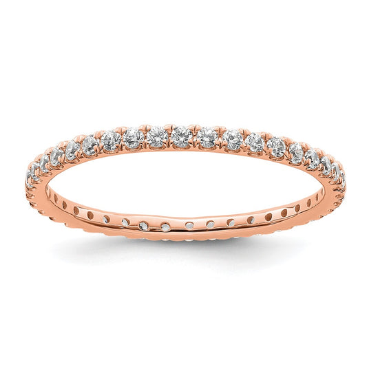 Solid Real 14k Rose Gold Polished U Shared Prong 1/2ct CZ Eternity Wedding Band Ring