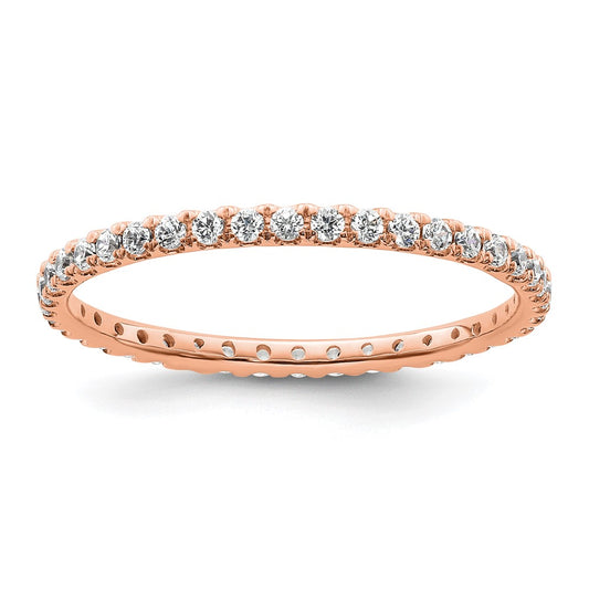 Solid Real 14k Rose Gold Polished U Shared Prong 1/2ct CZ Eternity Wedding Band Ring