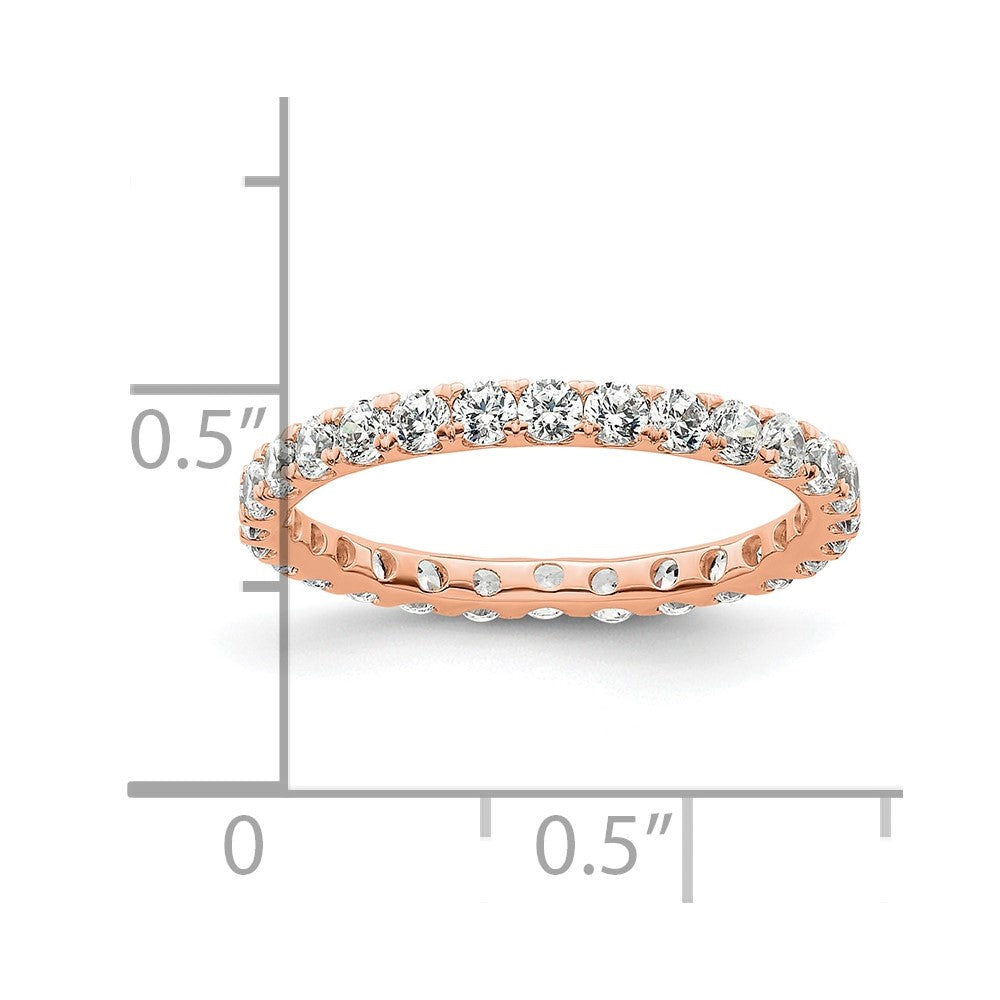 Solid Real 14k Rose Gold Polished U Shared Prong 1ct CZ Eternity Wedding Band Ring