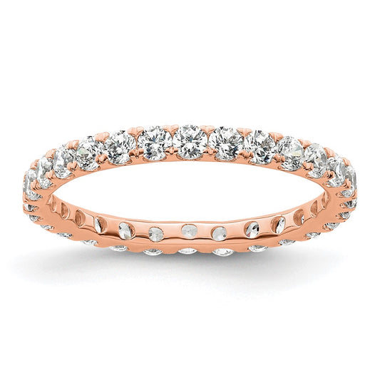 Solid Real 14k Rose Gold Polished U Shared Prong 1ct CZ Eternity Wedding Band Ring