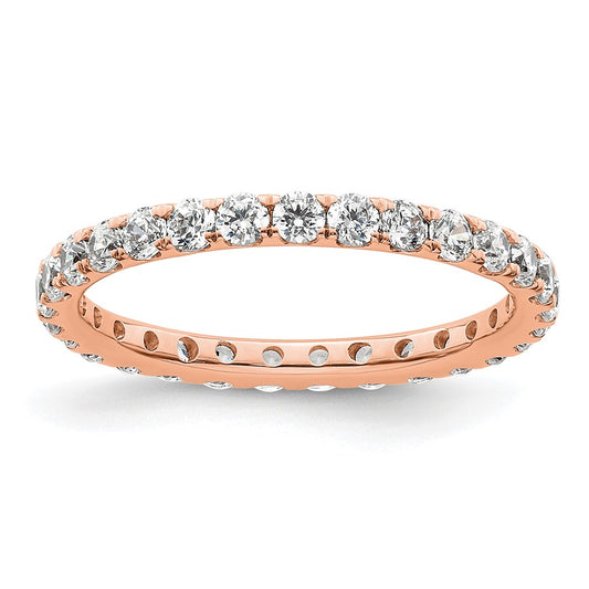 Solid Real 14k Rose Gold Polished U Shared Prong 1ct CZ Eternity Wedding Band Ring