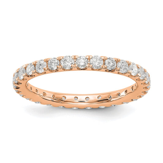 Solid Real 14k Rose Gold Polished U Shared Prong 1ct CZ Eternity Wedding Band Ring