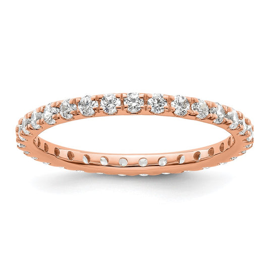 Solid Real 14k Rose Gold Polished U Shared Prong 1ct CZ Eternity Wedding Band Ring