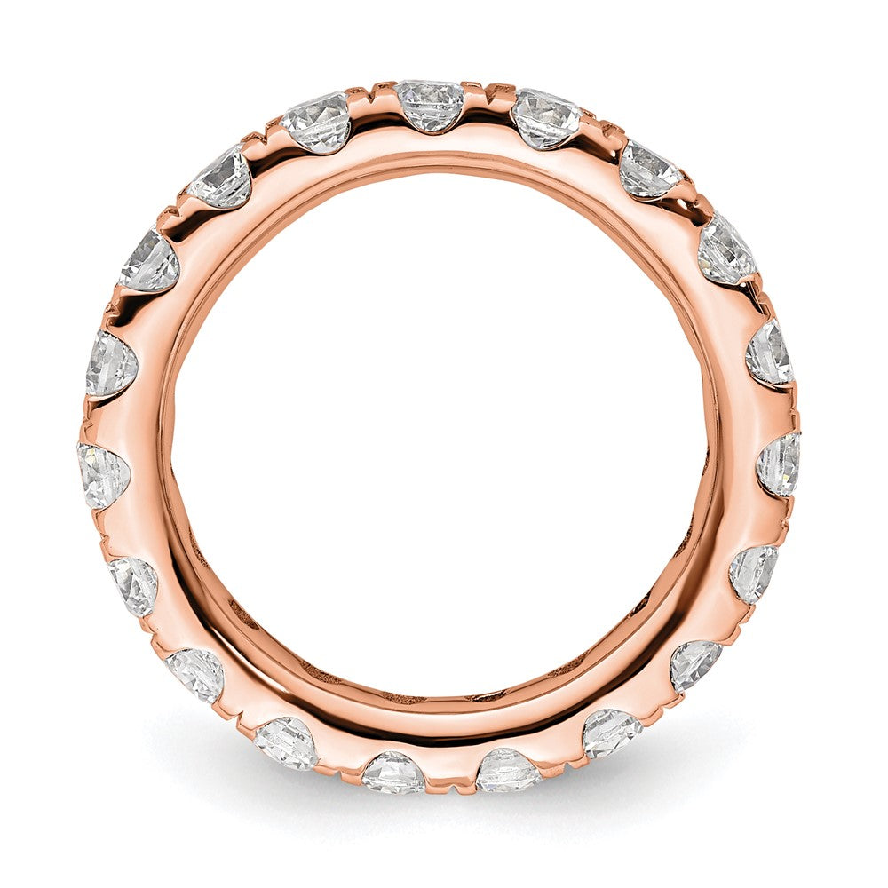 Solid Real 14k Rose Gold Polished U Shared Prong 2ct CZ Eternity Wedding Band Ring