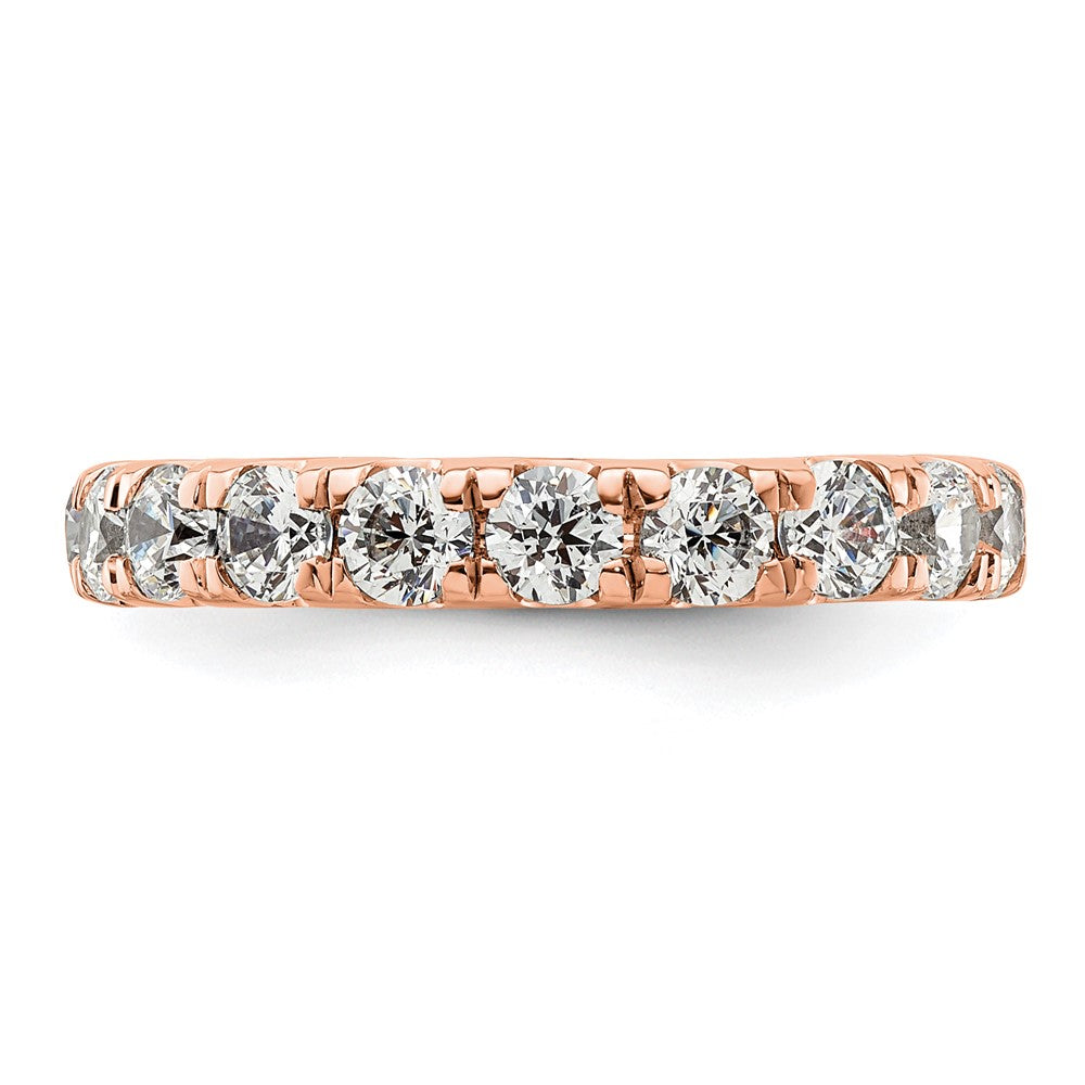 Solid Real 14k Rose Gold Polished U Shared Prong 2ct CZ Eternity Wedding Band Ring