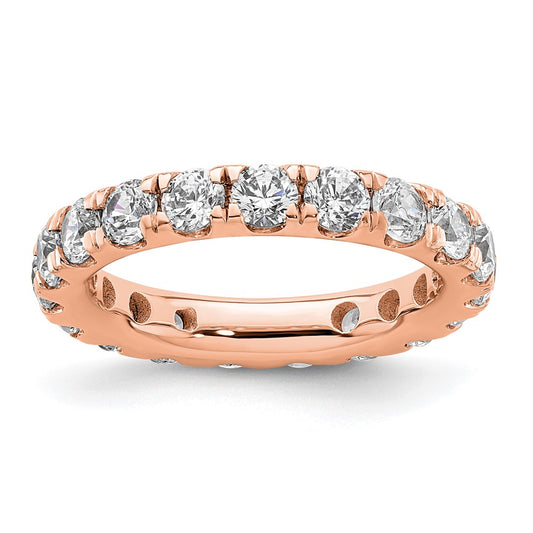 Solid Real 14k Rose Gold Polished U Shared Prong 2ct CZ Eternity Wedding Band Ring