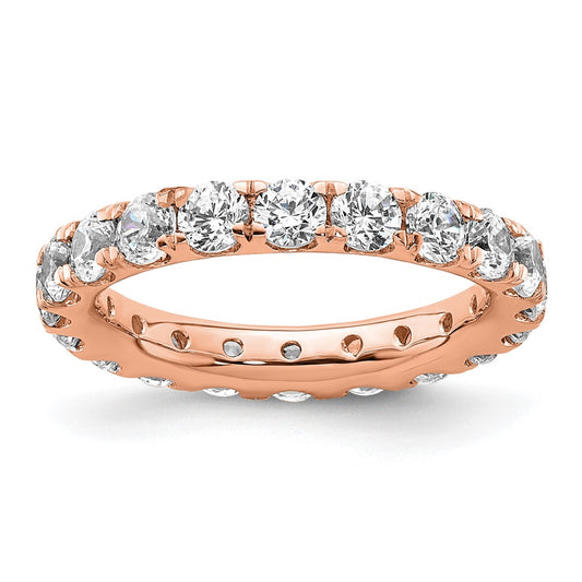 Solid Real 14k Rose Gold Polished U Shared Prong 2ct CZ Eternity Wedding Band Ring