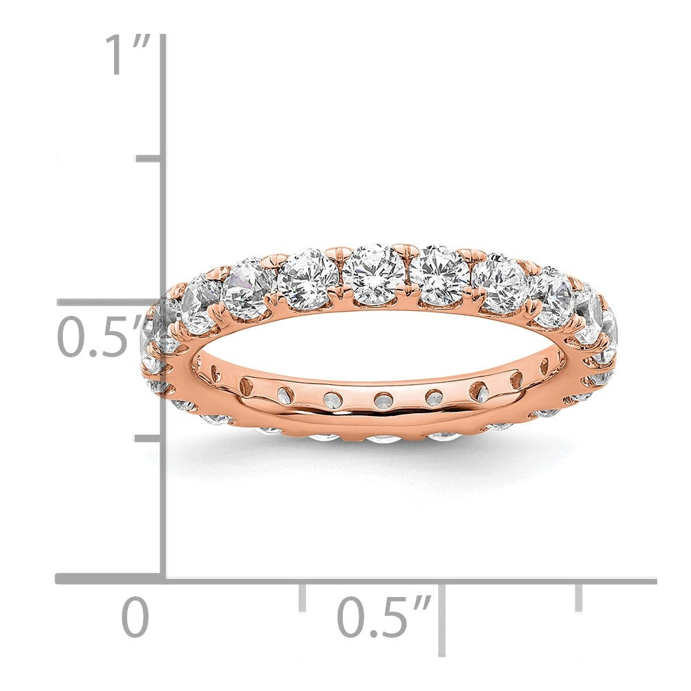 Solid Real 14k Rose Gold Polished U Shared Prong 2ct CZ Eternity Wedding Band Ring